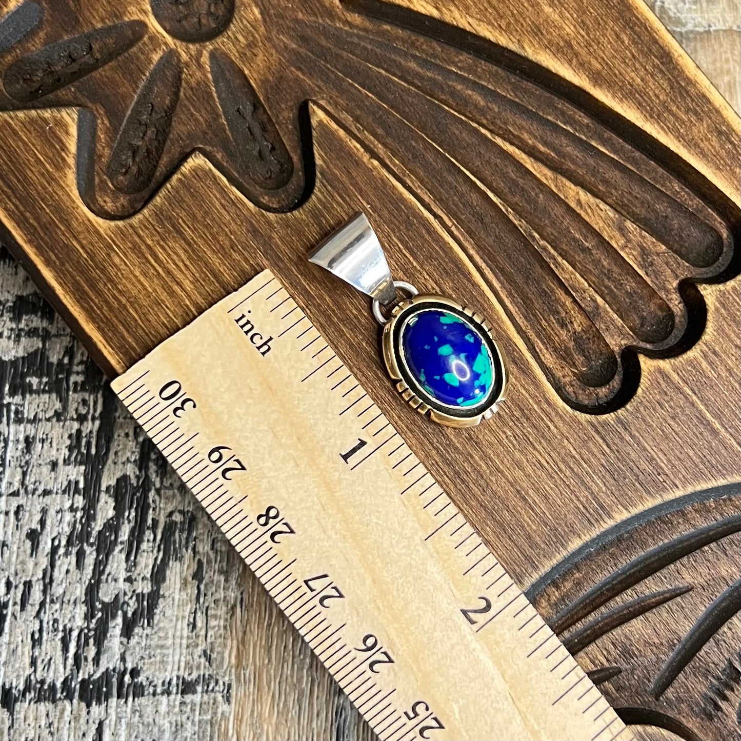 Native American Zuni Sensa Eustace Sterling Silver 12k Gold Filled Azurite Malachite Pendant