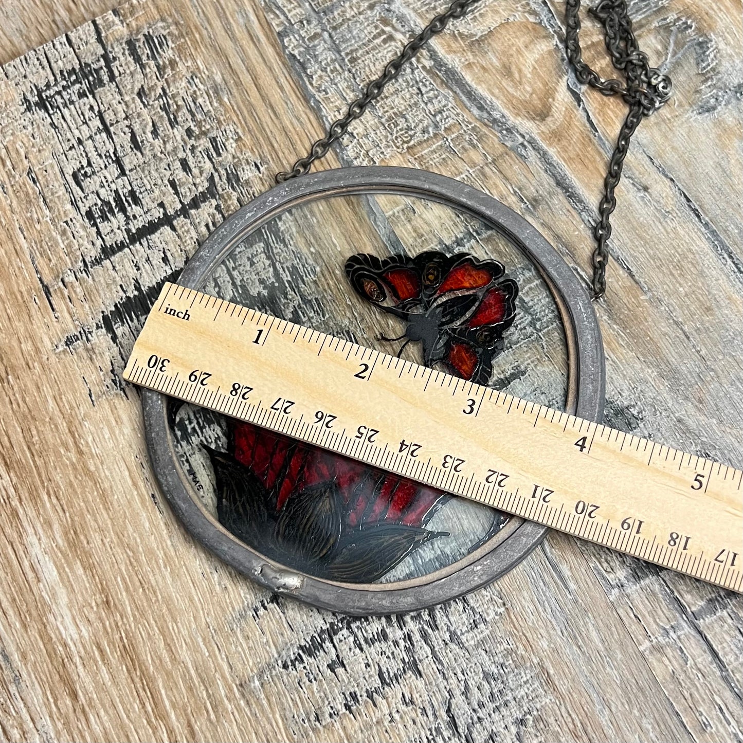 Vintage Handmade Hanging Stained Glass Signed Suncatcher Curio