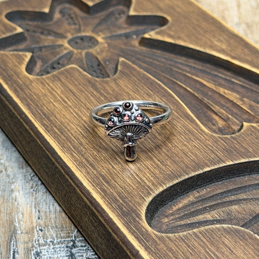 Whimsy Sterling Silver As Above Garnet Mushroom Ring size W