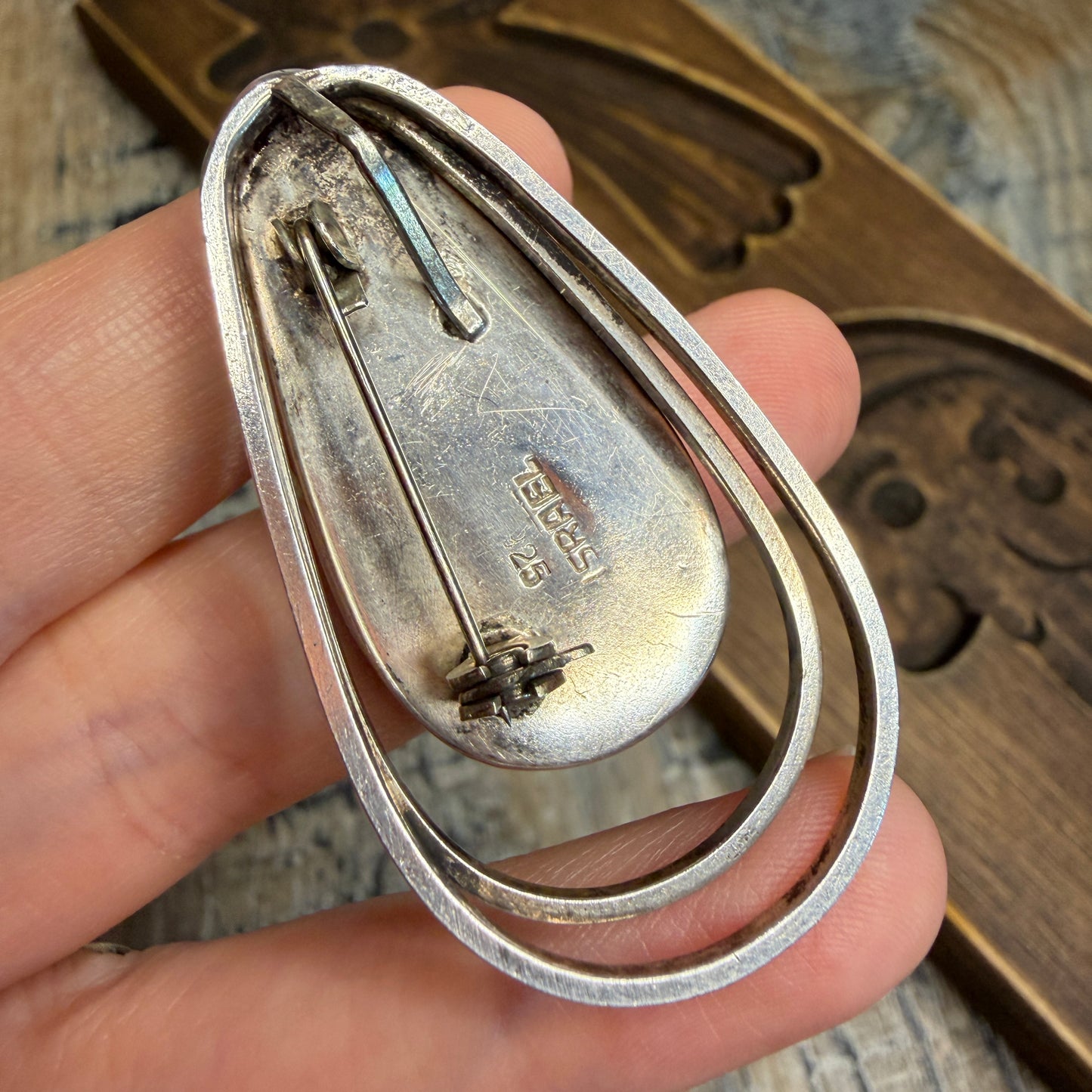 Beautiful Modernist Confetti Mosaic Sterling Silver Israel Multi Use Pendant / Brooch