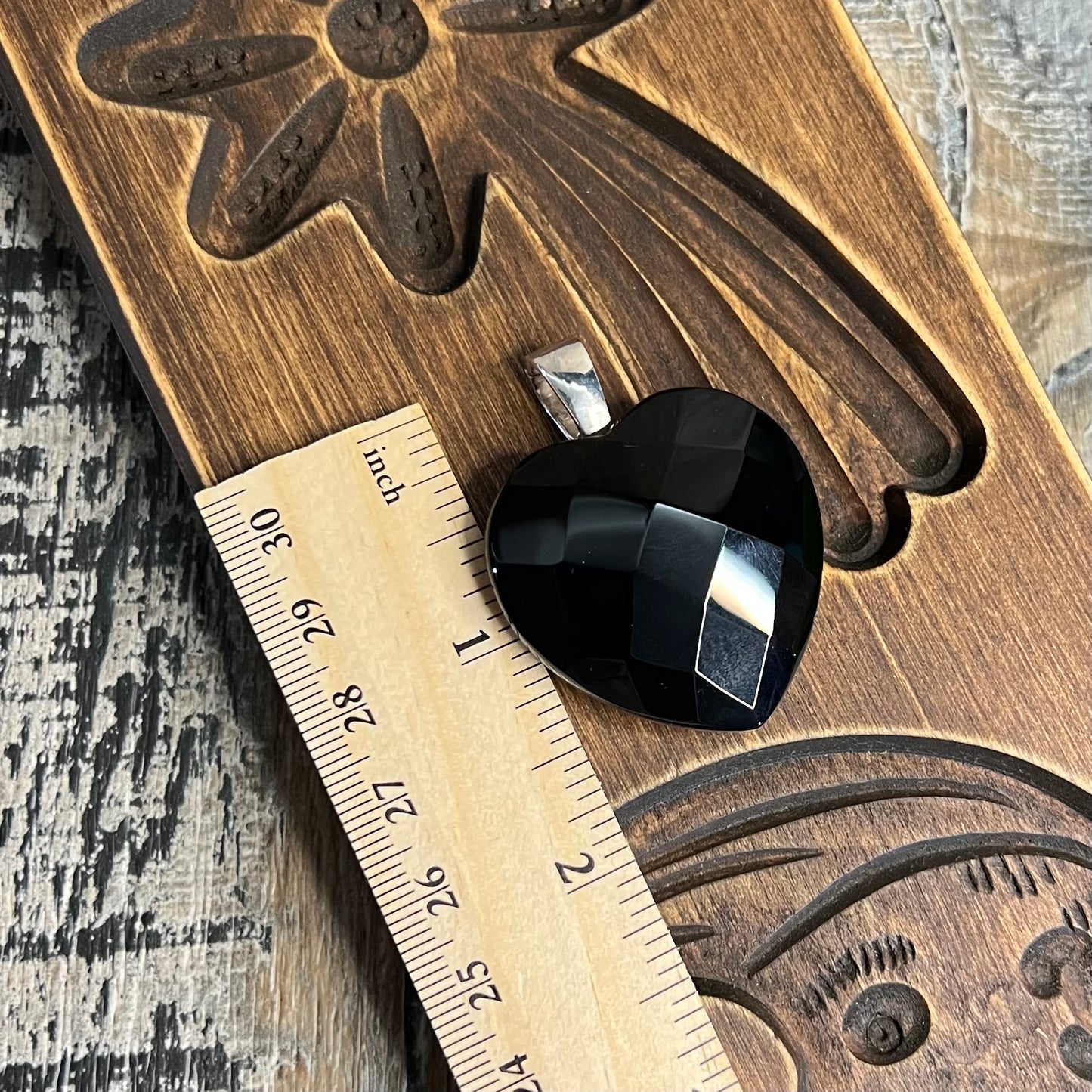 Beautiful Designer Chataeu D’Argent Faceted Black Onyx Heart Sterling Silver Clip Bail Pendant