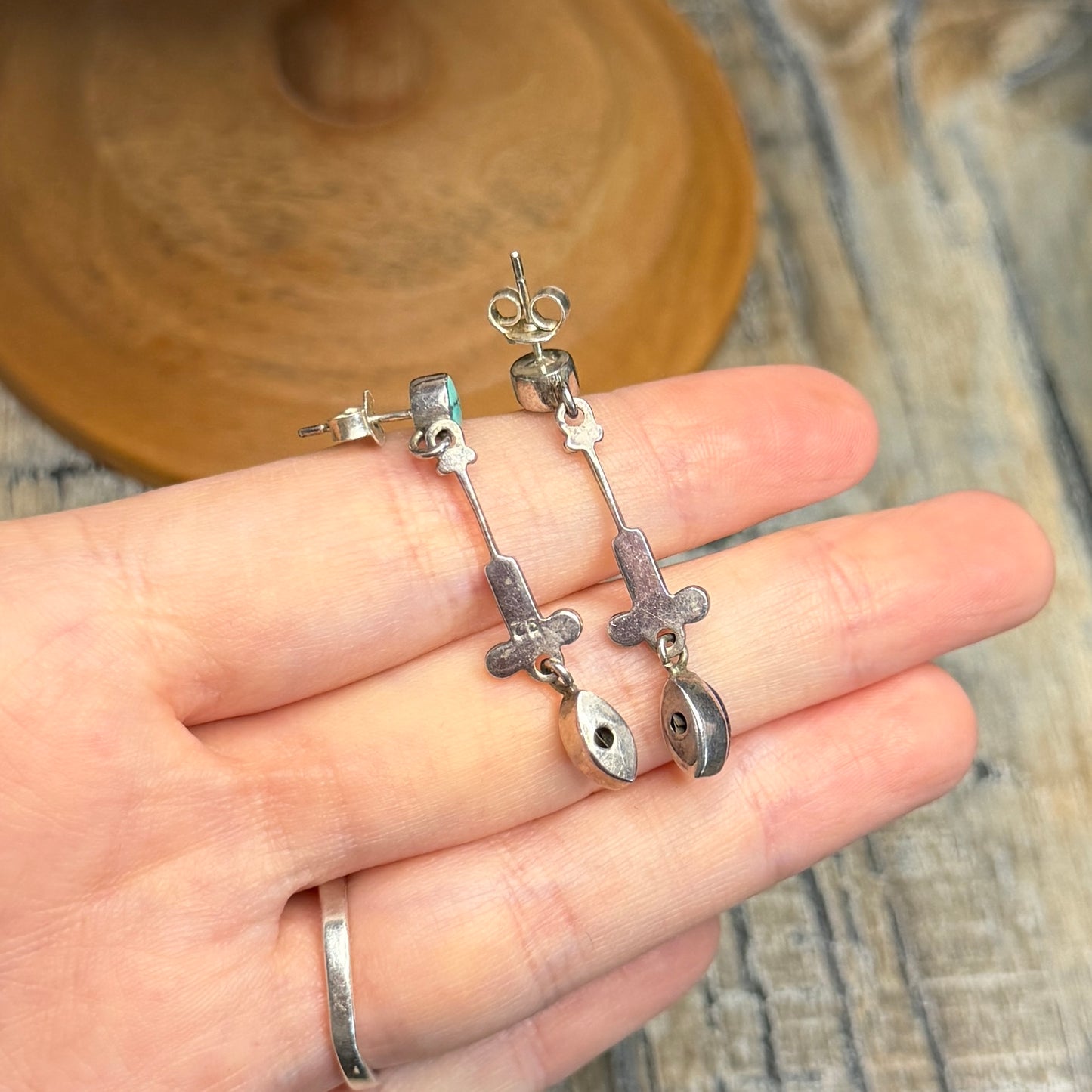 Dreamy Sterling Silver Ornate Turquoise / Lapis Lazuli Drop Earrings