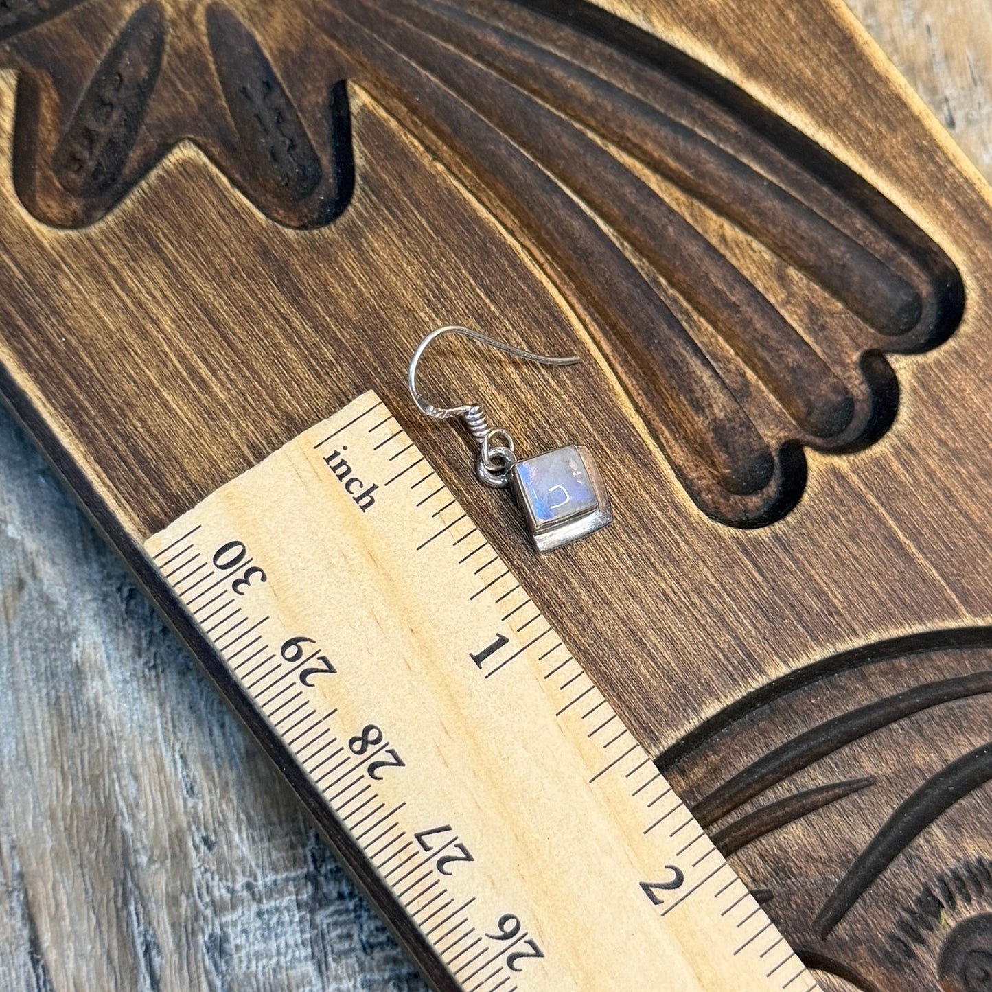 Beautiful Sterling Silver Moonstone Cube Simple Drop Earrings