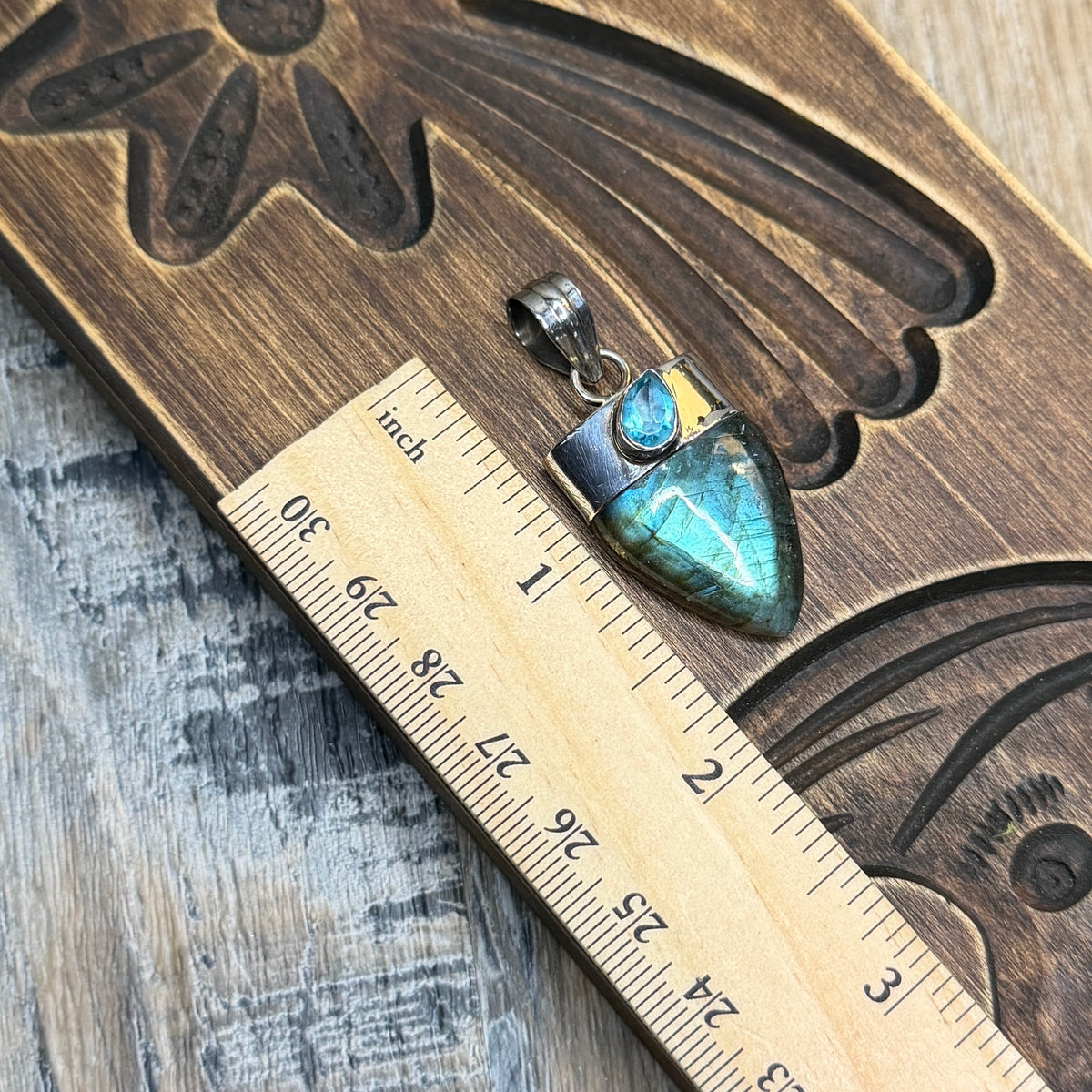 Whimsy Sterling Silver Flashy Labradorite Blue Topaz Drop Pendant