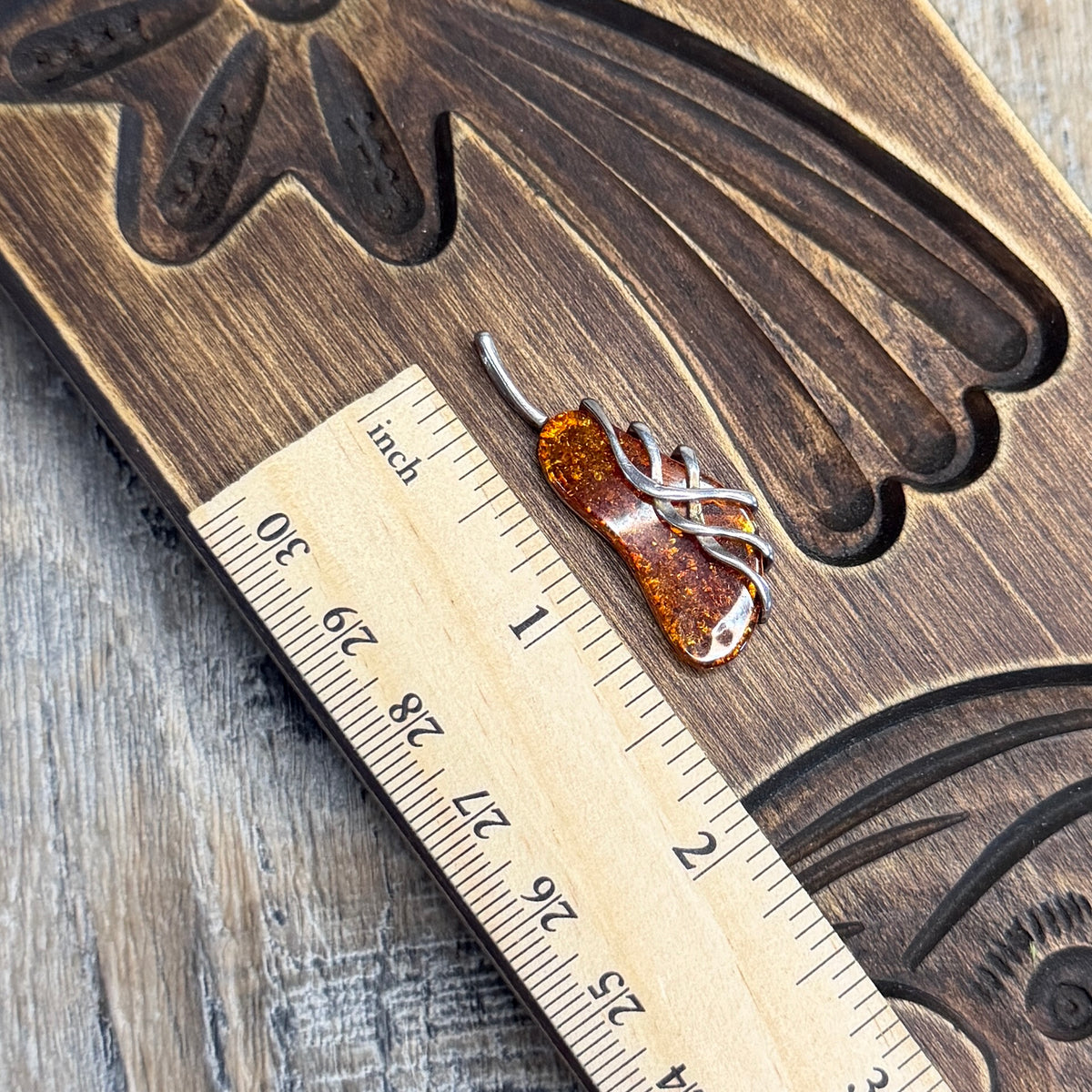 Stunning Sterling Silver Abstract Amber Pendant