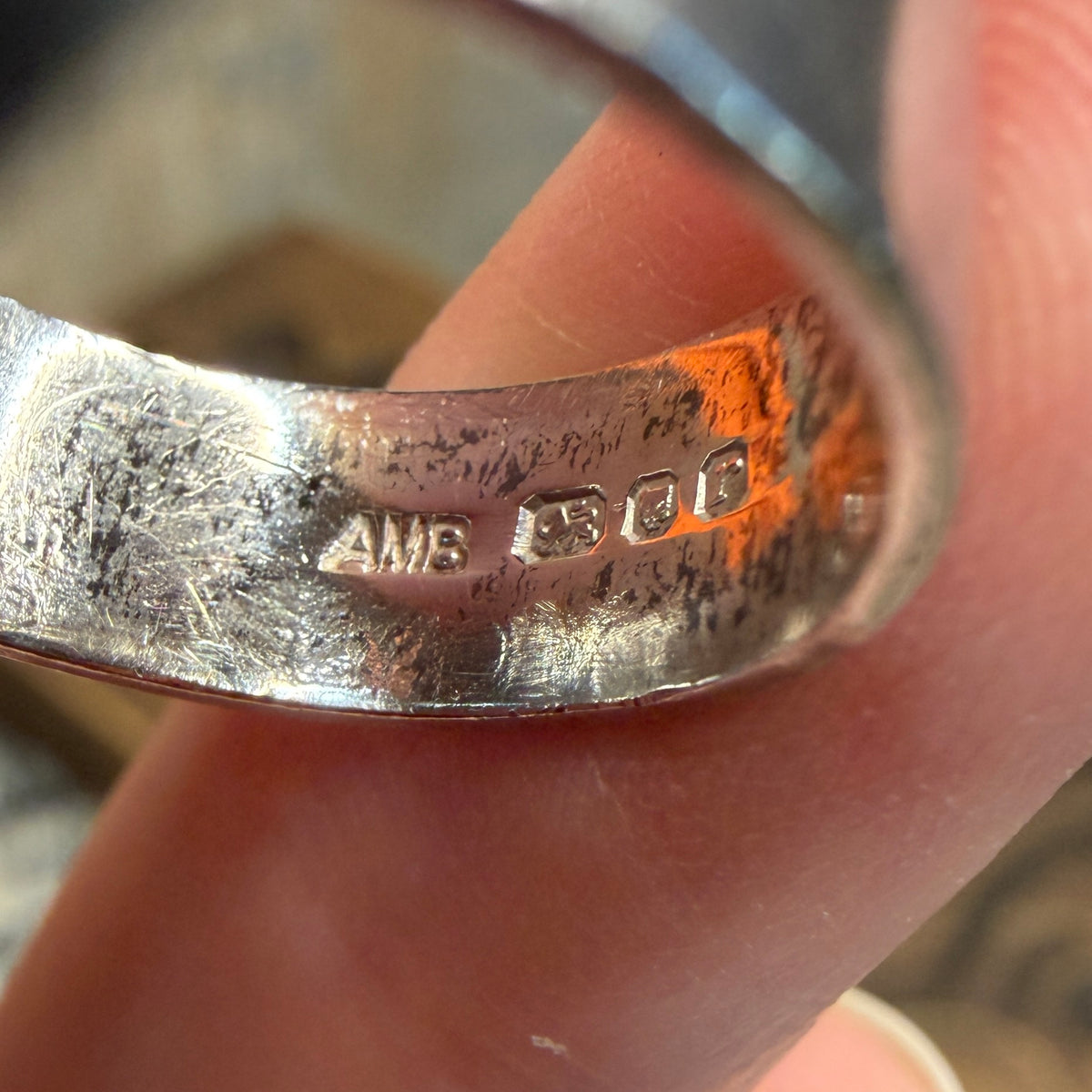 Chunky Sterling Silver AMB 1972 Modernist Unknown Stone Ring Size N