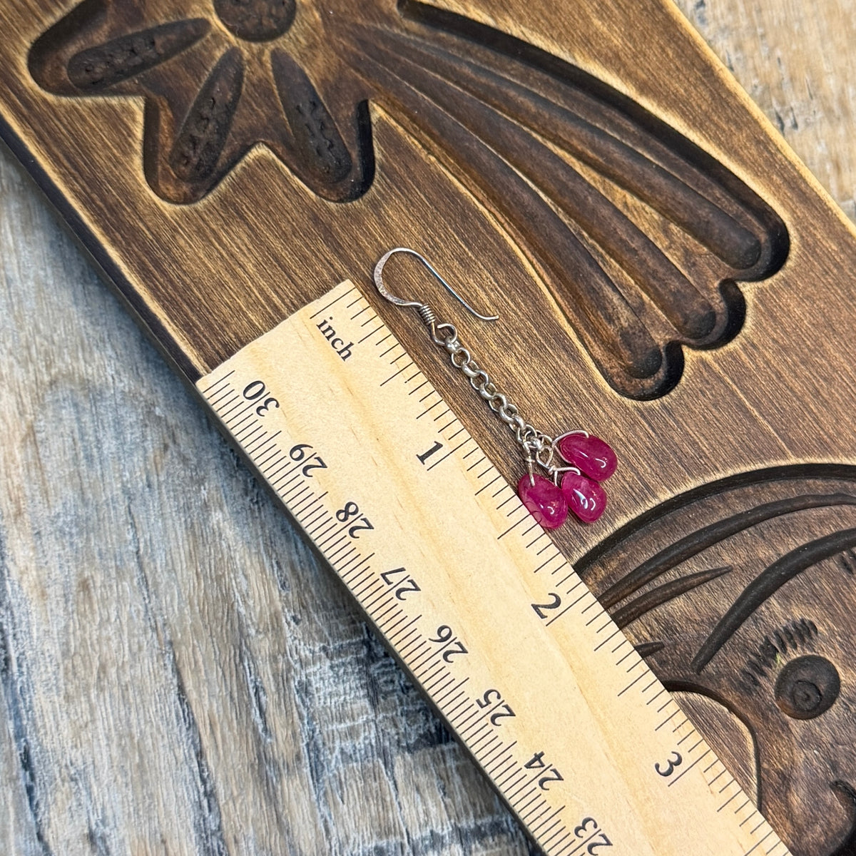 Stunning Sterling Silver Ruby Cluster Drop Earrings