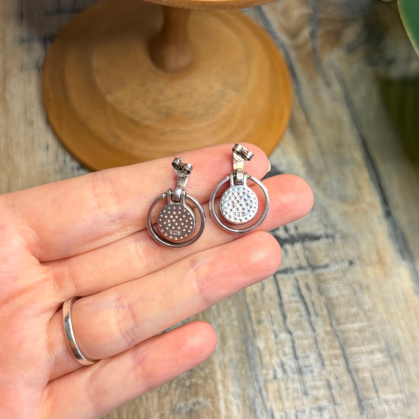 Modernist Style Heathergem Cut Out Sterling Silver Earrings