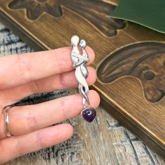 Whimsy Sterling Silver Lovers Abstract Amethyst Pendant