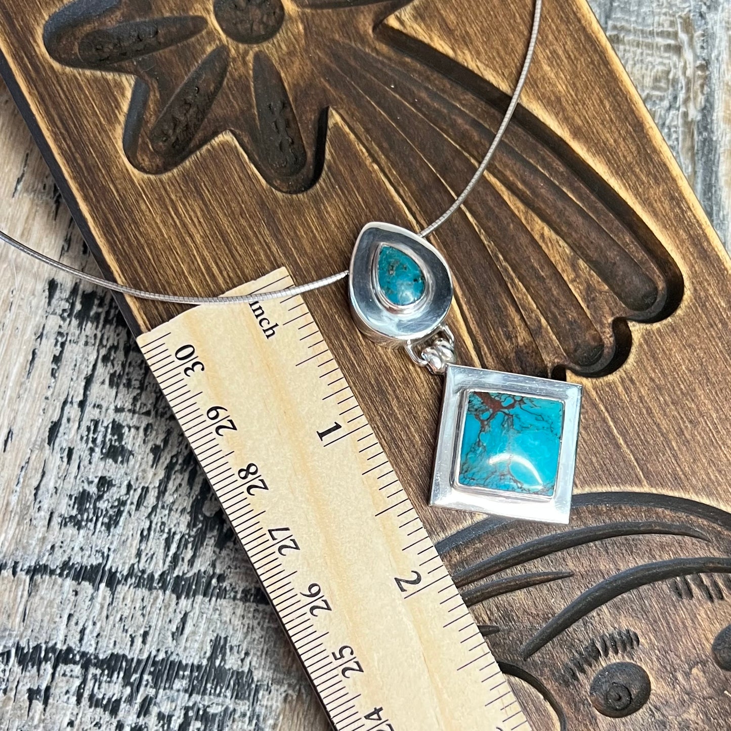 Chunky Sterling Silver Turquoise Modernist Pendant Necklace