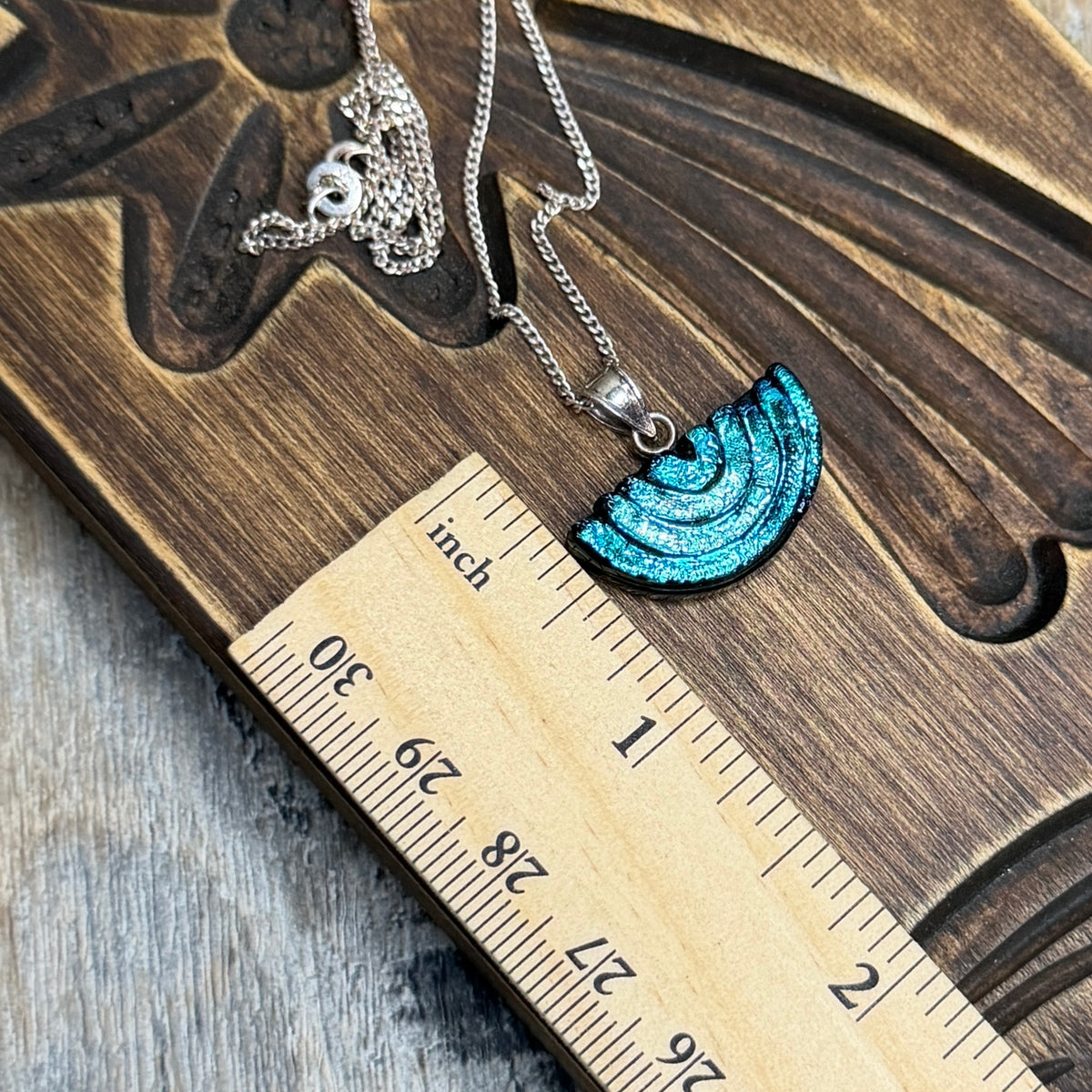 Celestial Sterling Silver Art Glass Half Moon Pendant Necklace