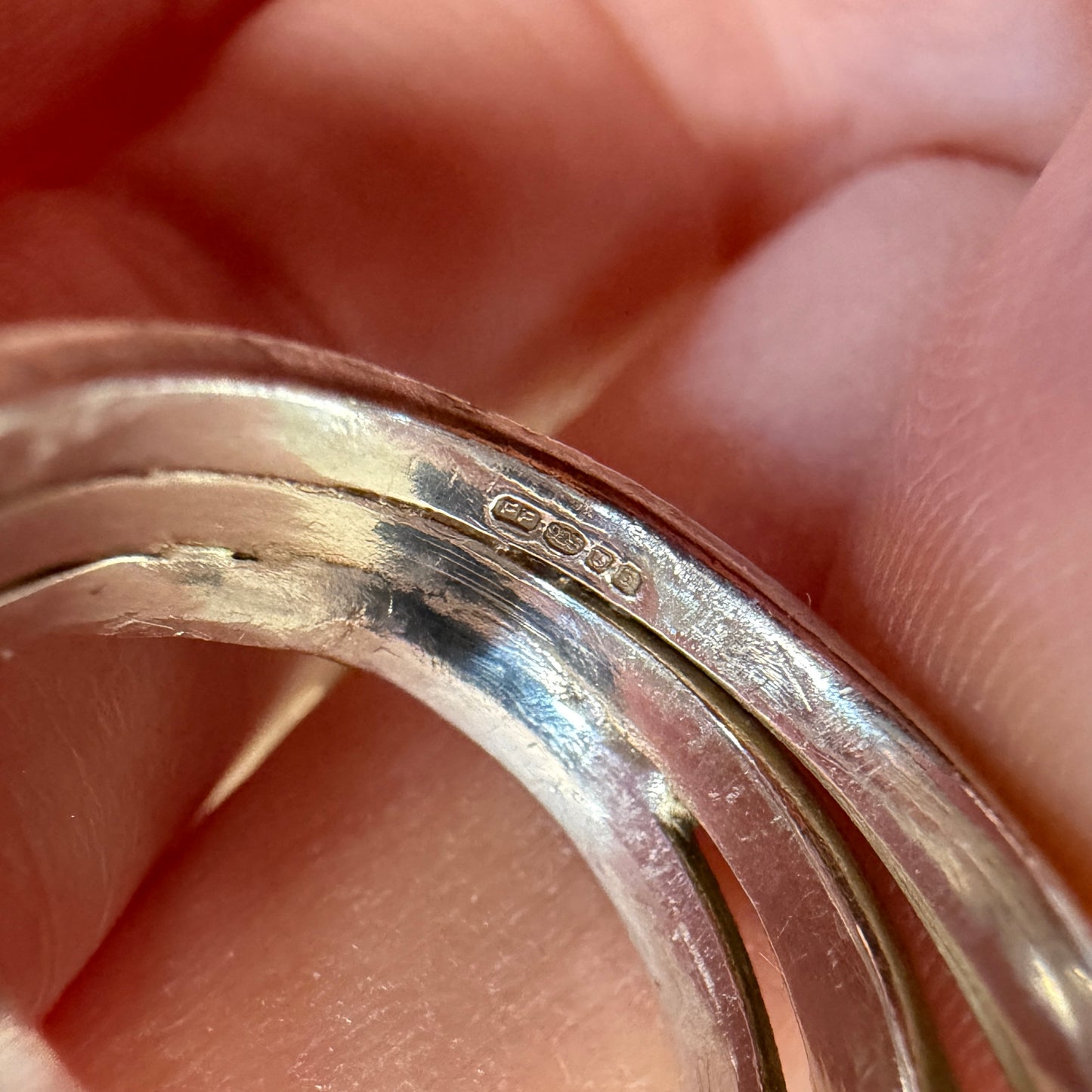 Designer Abstract Sterling Silver and 18ct Gold Wave Ring size L