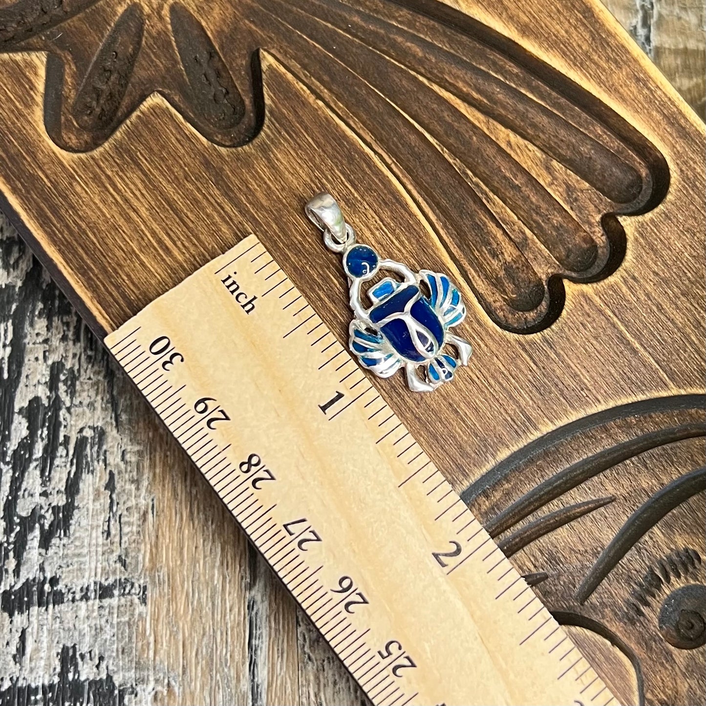 Beautiful Sterling Silver Ornate Enamelled Scarab Beetle Pendant Charm