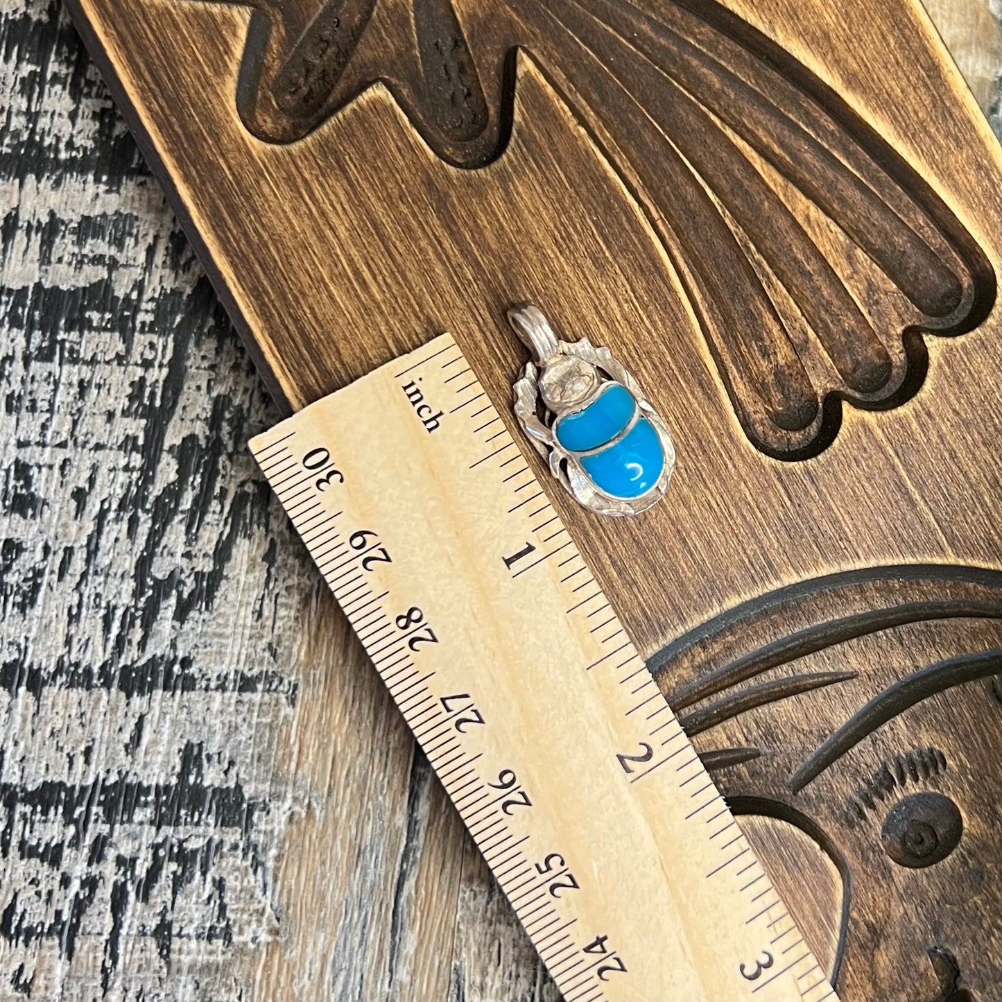 Beautiful Sterling Silver Turquoise Inlaid Scarab Beetle Pendant Charm