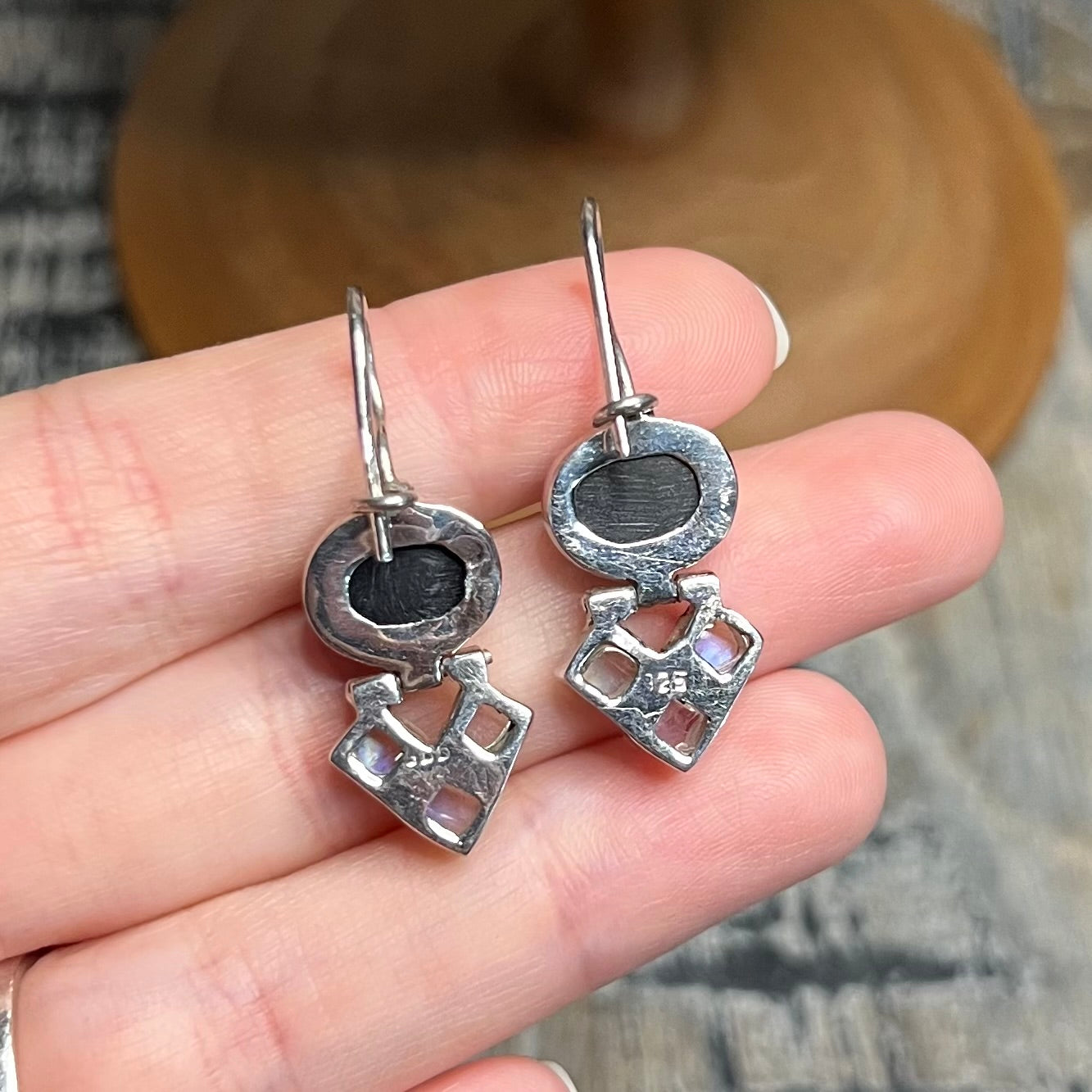 Dreamy Sterling Silver Star Diopside Moonstone Chunky Earrings