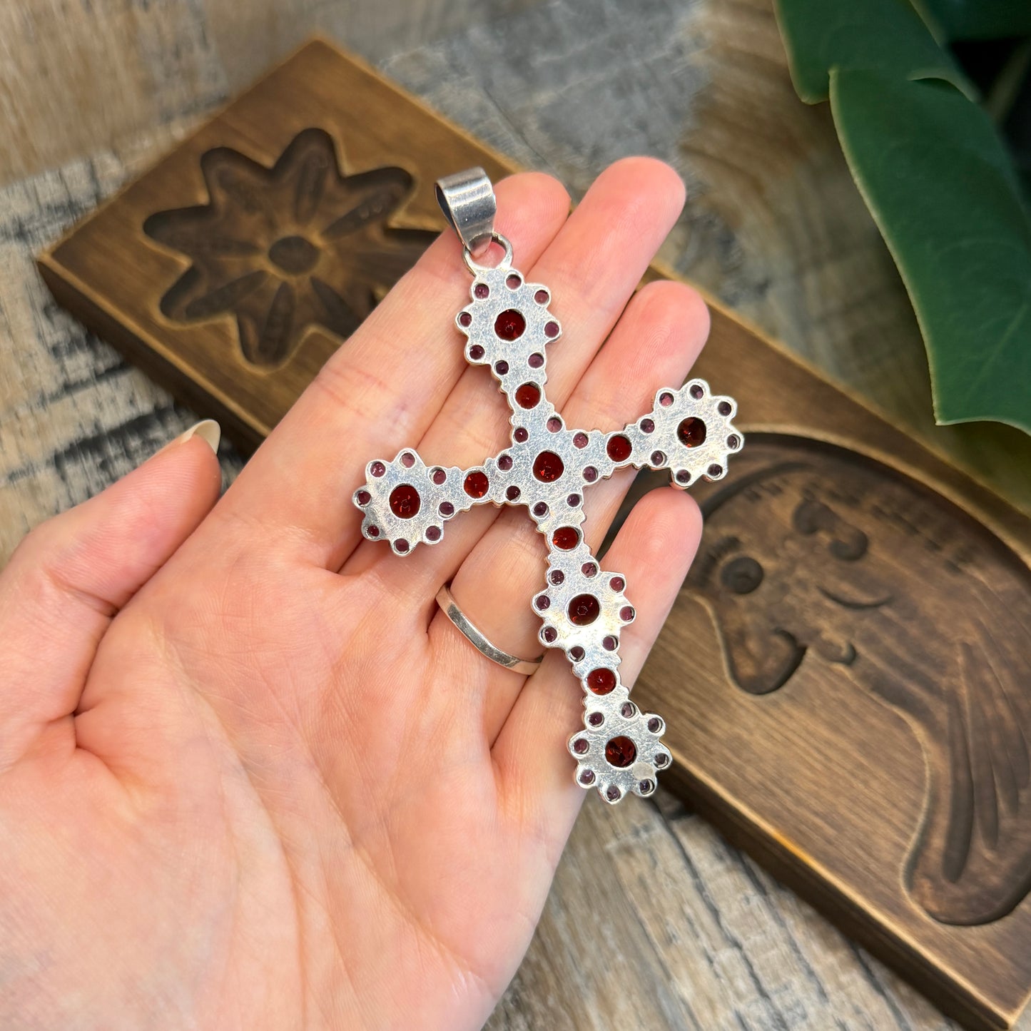 Dreamy Large Sterling Silver Amethyst & Garnet Cross Pendant