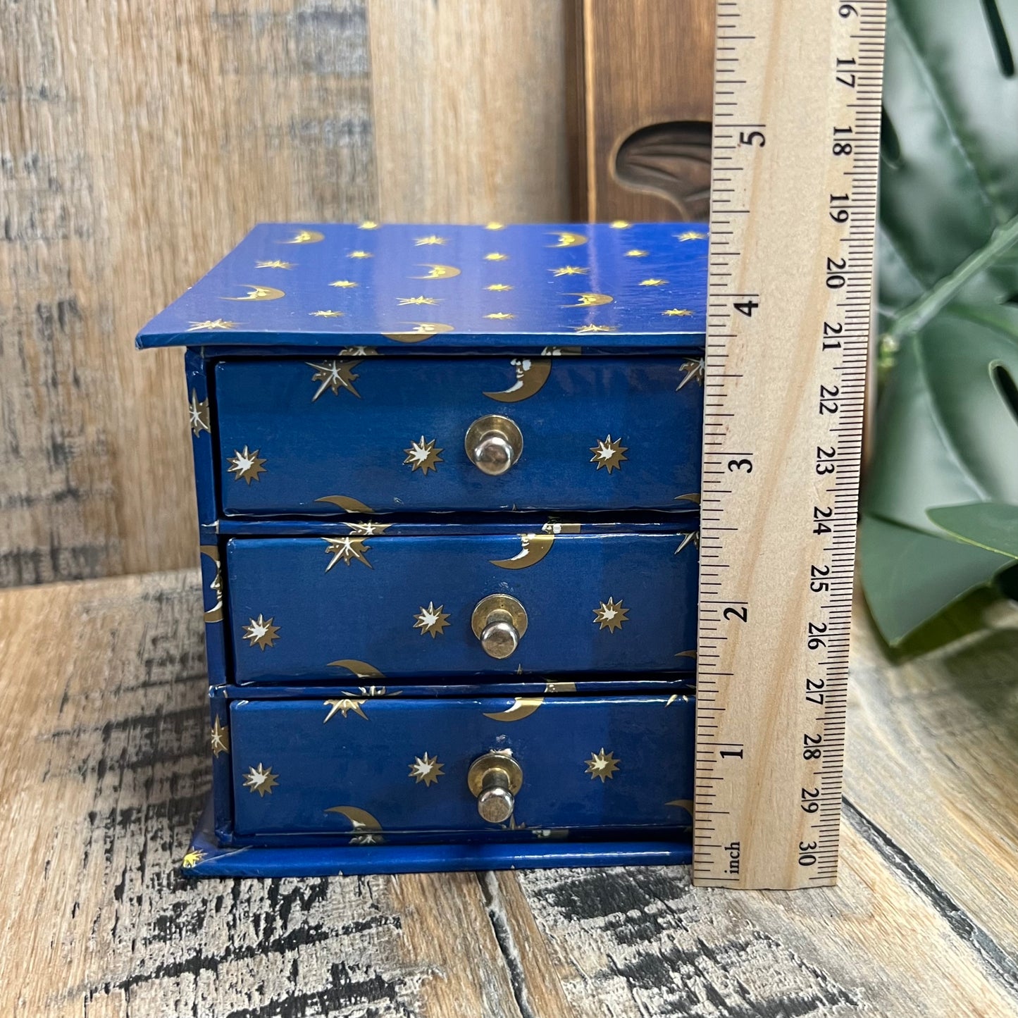 Celestial Moon and Star 90s Mini Three Drawer Storage / Jewellery Box Curio