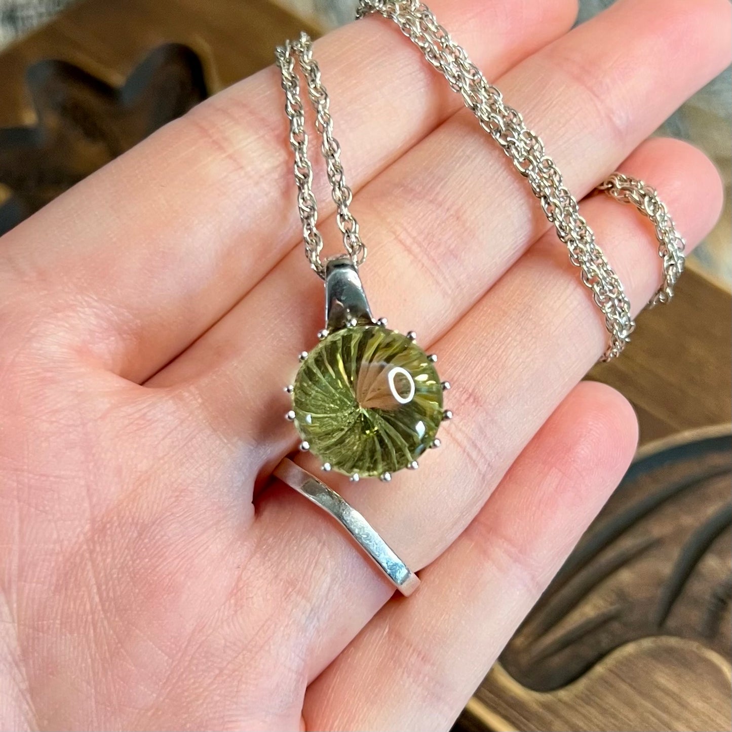 Designer Bernhard Conradt MDI Signed Sterling Silver Lemon Quartz Orb Pendant Necklace