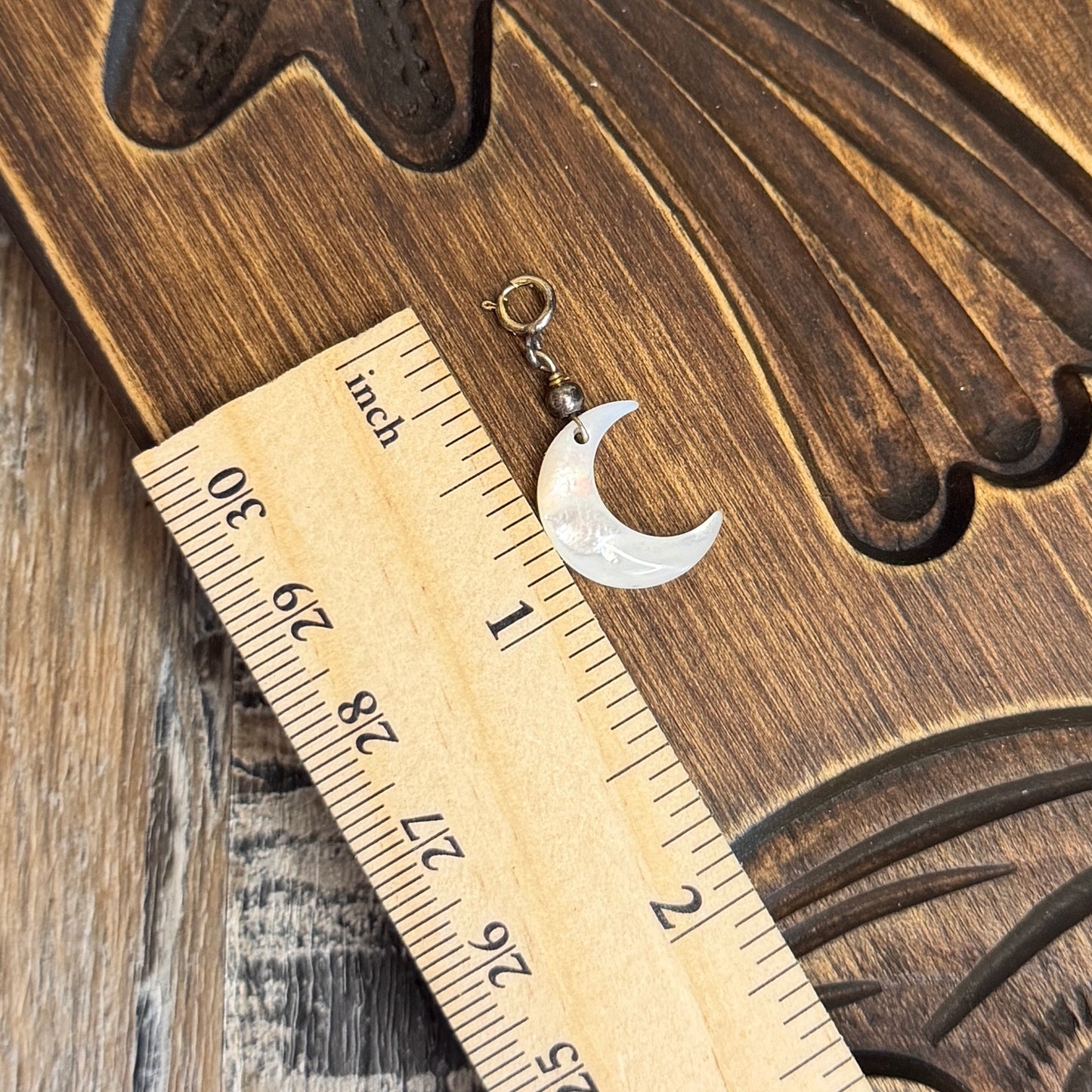 Dreamy Mother of Pearl Sterling Silver Oxidised Moon Charm