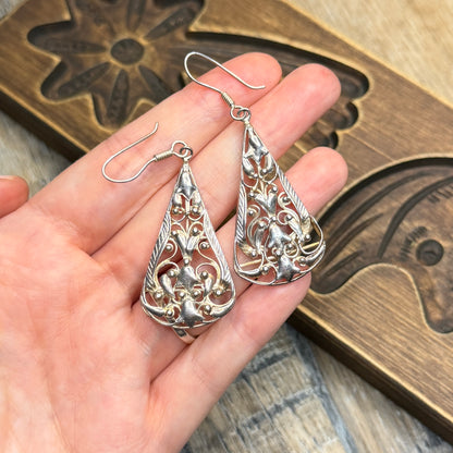 Stunning Sterling Silver Chunky Filigree Drop Earrings
