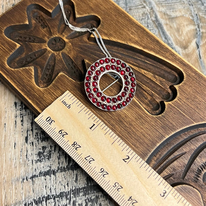 Vintage Sterling Silver Blood Red Garnet Round Cabochon Multi Use Pendant / Brooch Necklace