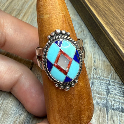Carolyn Pollack Relios Southwestern Sterling Silver Turquoise Inlaid Ring size R