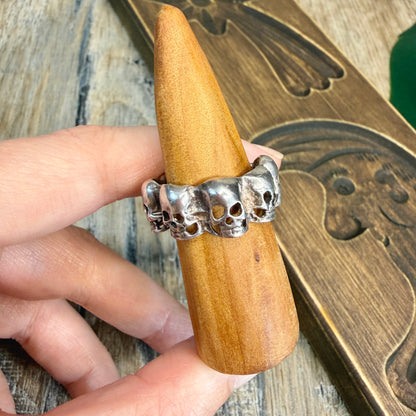 Vintage Gothic Sterling Silver Catacombs Skull Band Ring Size S