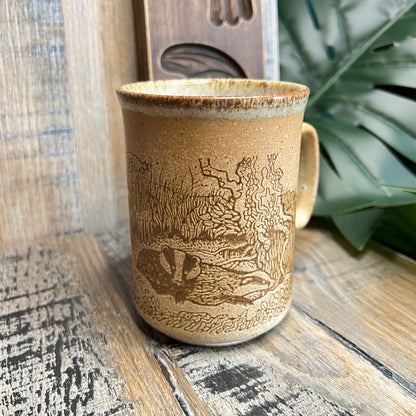 Vintage Dunoon Speckled Stoneware Badger Woodland Made in Scotland Mug