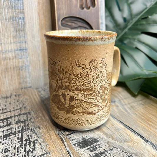 Vintage Dunoon Speckled Stoneware Badger Woodland Made in Scotland Mug