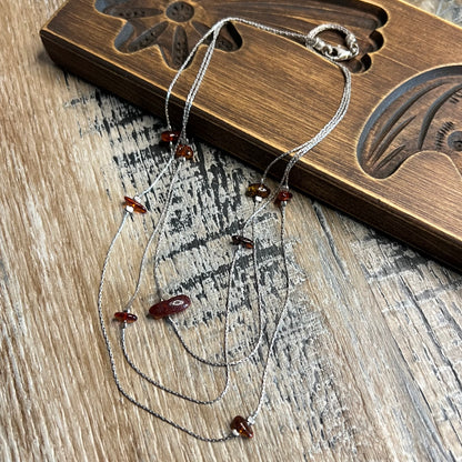 Beautiful Sterling Silver Amber Nugget Station Multi Strand Necklace