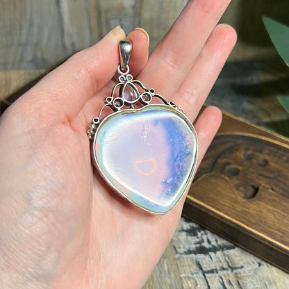 Dreamy Sterling Silver Angel Wing Opalite with Blue Topaz Pendant