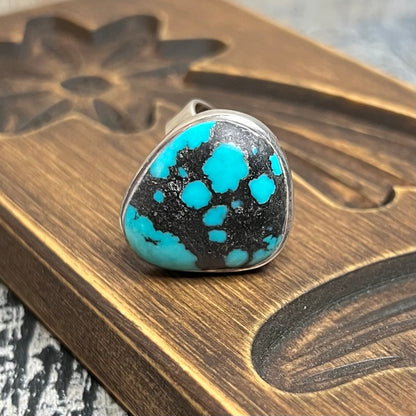 Native American Sterling Silver Chunky Turquoise Ring by Selina Jake size Q/R