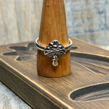 Whimsy Sterling Silver As Above Garnet Mushroom Ring size W