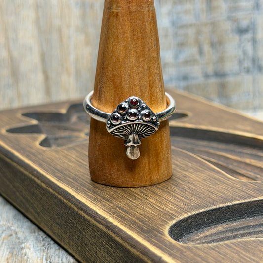 Whimsy Sterling Silver As Above Garnet Mushroom Ring size W