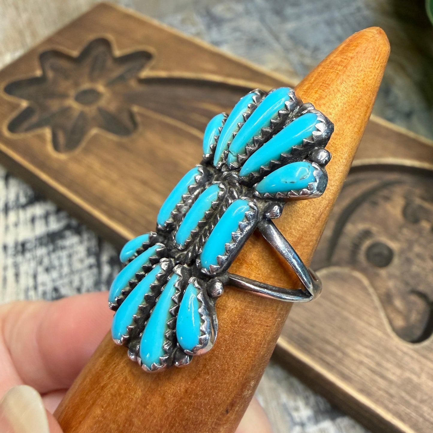 Stunning Francis M Begay Native American Navajo Needlepoint Turquoise Ring size M