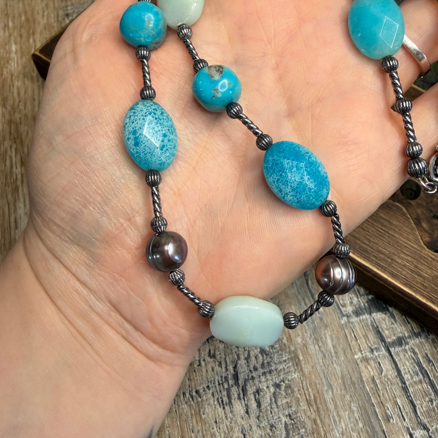 Carolyn Pollack Relios Southwestern Turquoise and Pearl Sterling Silver Strand Necklace