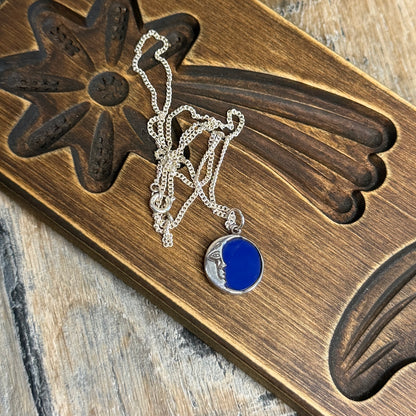 Celestial Sterling Silver Crescent Half Moon Face Pendant Necklace