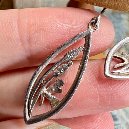 Whimsy Sea Gems Sterling Silver Dragonfly Scene Earrings