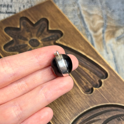 Unusual Whitby Jet Orb Set In Sterling Silver Pendant