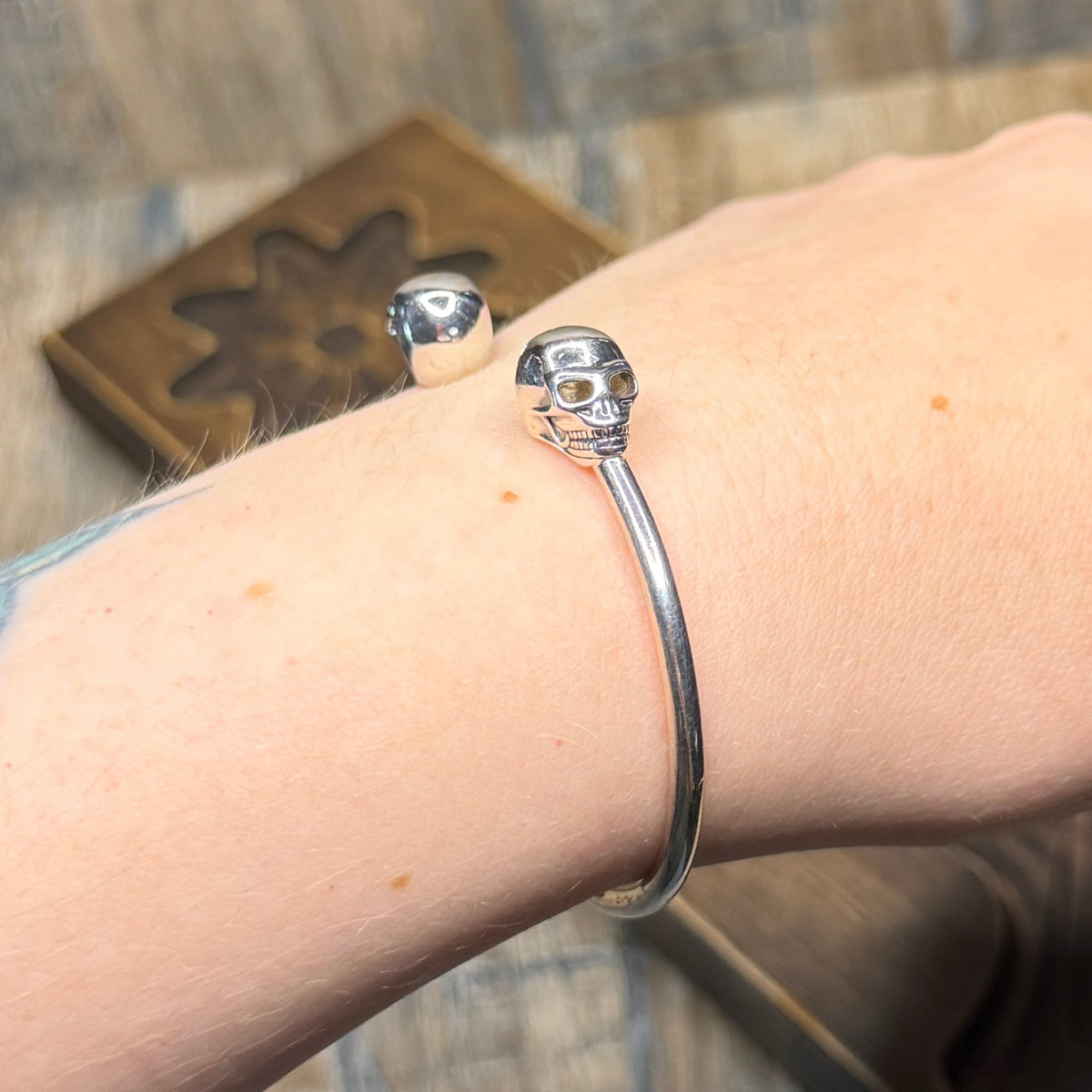 Thomas Sabo Designer Sterling Silver Double Skull Cuff Bangle Bracelet
