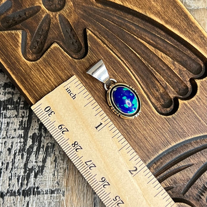 Native American Zuni Sensa Eustace Sterling Silver 12k Gold Filled Azurite Malachite Pendant