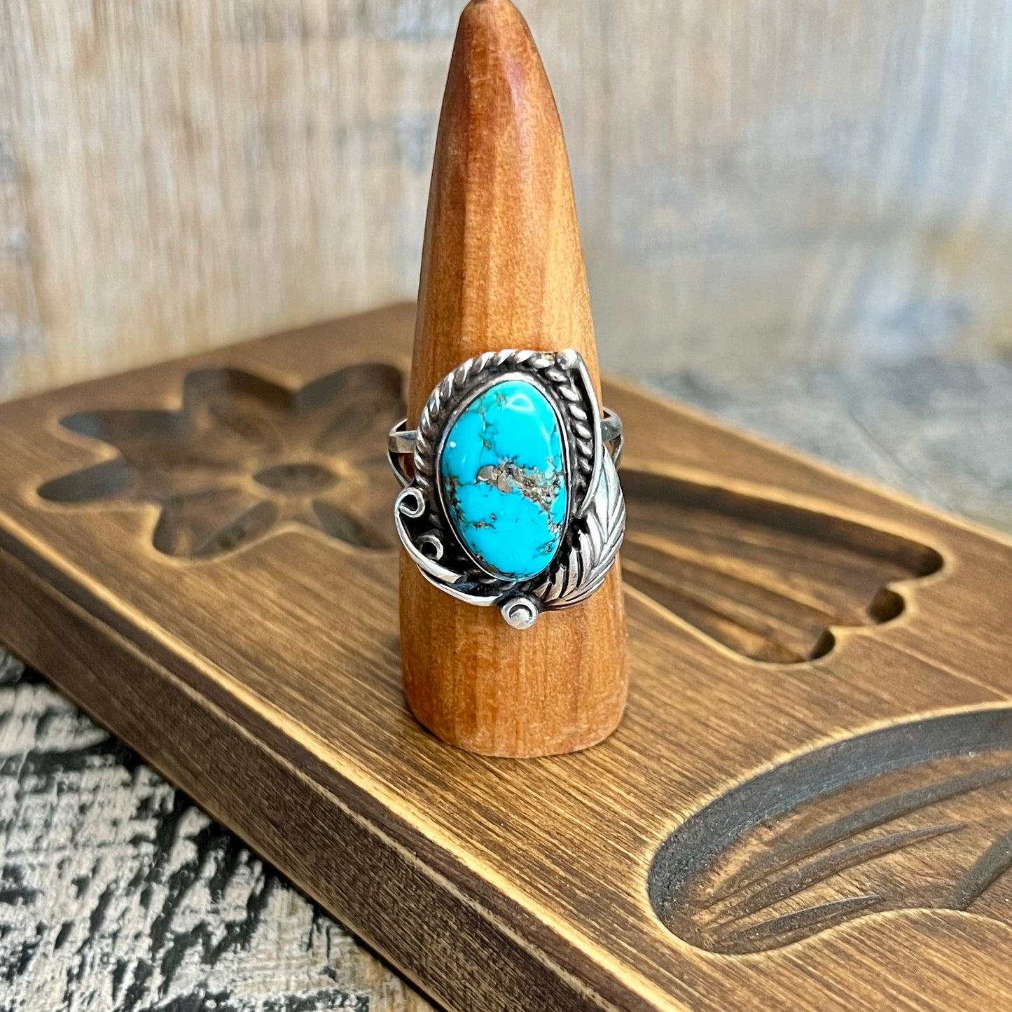 Dreamy Native American Sterling Silver Turquoise Navajo Ring size R