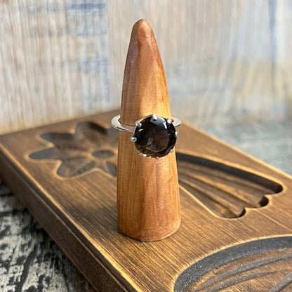Chunky Modernist Style Sterling Silver Smoky Quartz Birmingham 1983 Hallmark Ring Size L