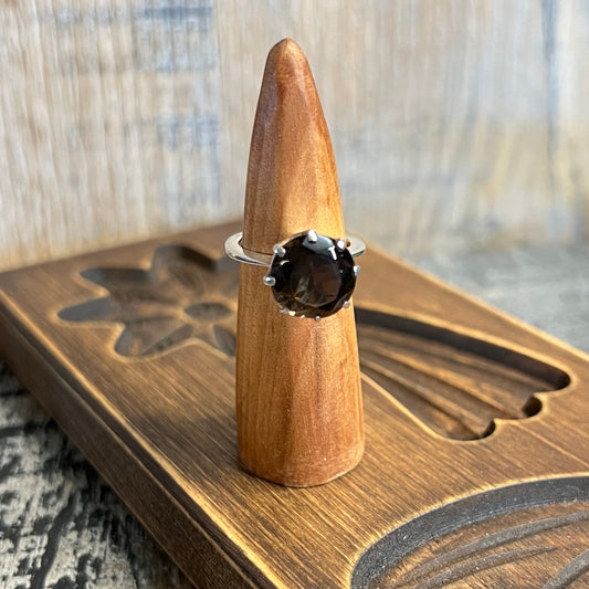 Chunky Modernist Style Sterling Silver Smoky Quartz Birmingham 1983 Hallmark Ring Size L