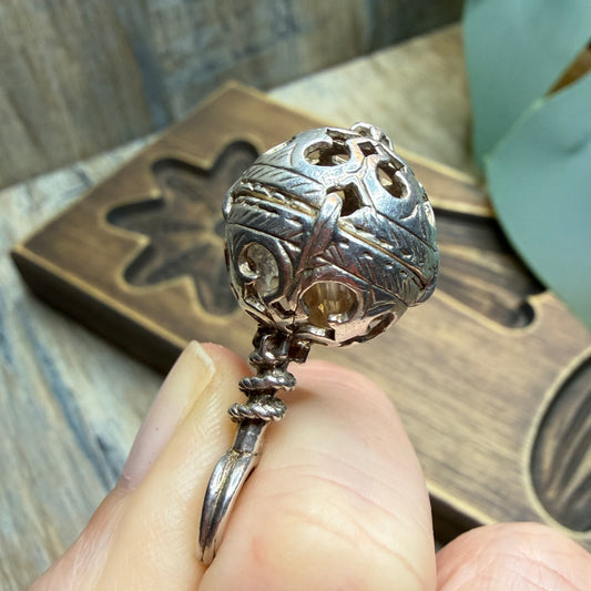 Vintage Sterling Silver Ornate Orb Rattle Pendant / Charm