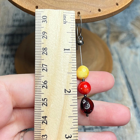 Beautiful Artisan Sterling Silver Butterscotch & Cognac Amber Coral Wire Earrings