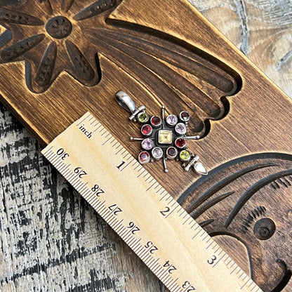 Dreamy Sterling Silver Multi Gemstone Cross Pendant