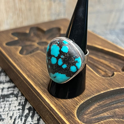 Native American Sterling Silver Chunky Turquoise Ring by Selina Jake size Q/R
