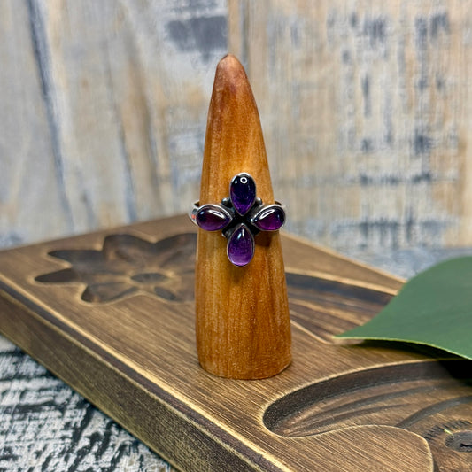 Dreamy Sterling Silver Amethyst Flower Ring size N