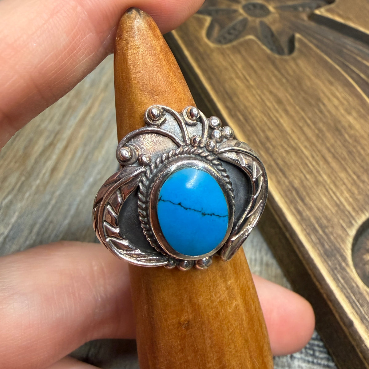 Dreamy Sterling Silver Native American Style Turquoise Ring size L